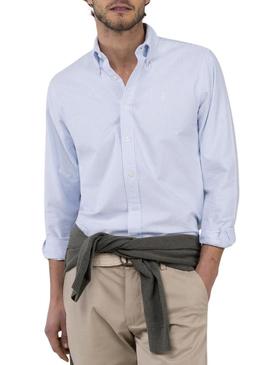 Camisa El Ganso Yale azul e branco listrado para homens