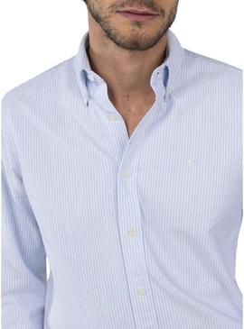 Camisa El Ganso Yale azul e branco listrado para homens