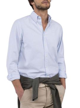 Camisa El Ganso Yale azul e branco listrado para homens
