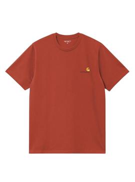 Camiseta Carhartt American Script laranja para homem.