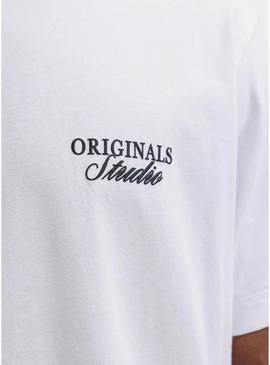 Camiseta Jack and Jones Norrebro branca para homem.