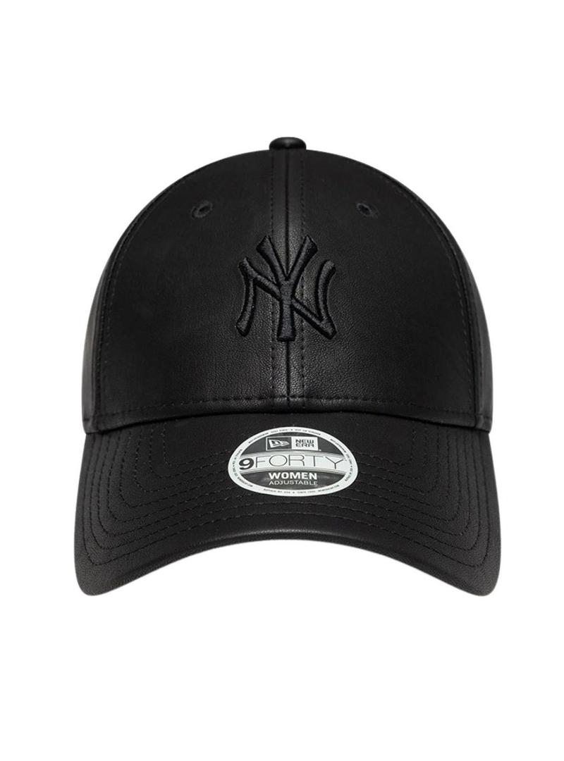 Boné New Era New York Yankees 9FORTY preto de efeito pele para mulher.