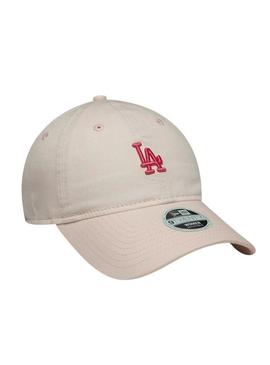Boné New Era Lavado Mini LA Dodgers 9TWENTY bege para mulher.