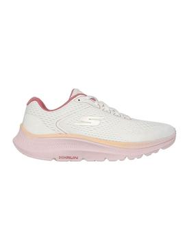 Tênis Skechers Go Run branco e rosa para mulheres.
