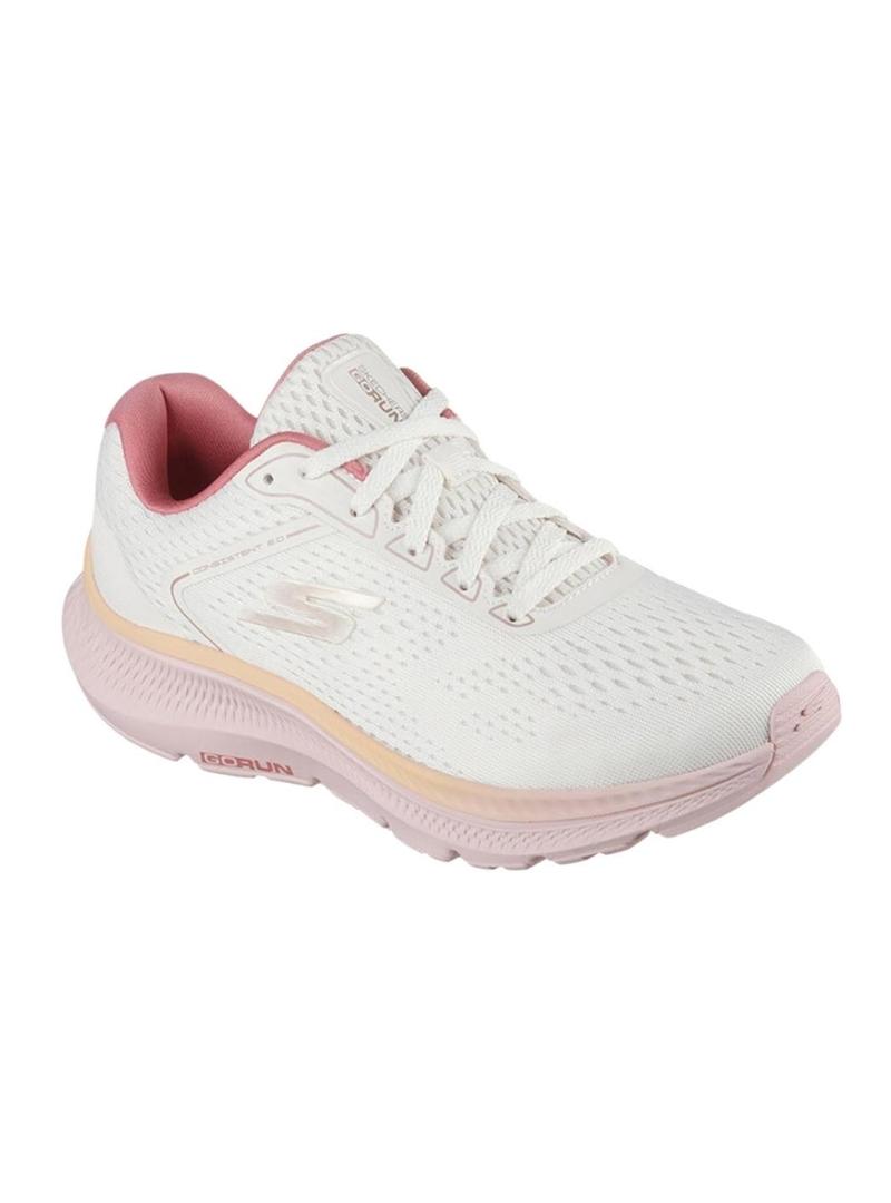 Tênis Skechers Go Run branco e rosa para mulheres.