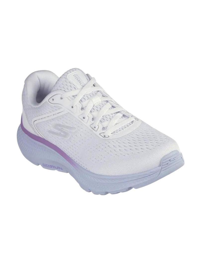 Tênis Skechers Go Run branco e azul para mulher.