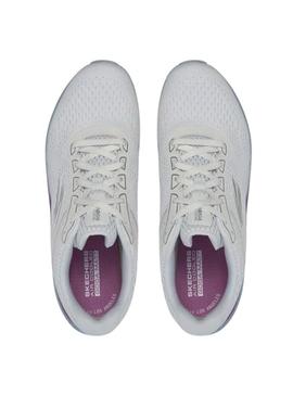 Tênis Skechers Go Run branco e azul para mulher.