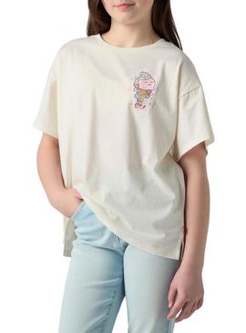 Camiseta Levis Just Chillling bege para menina.
