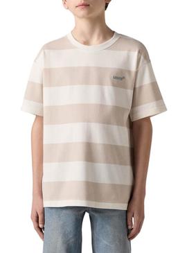 Camiseta Levis Big Stripe bege para menino.