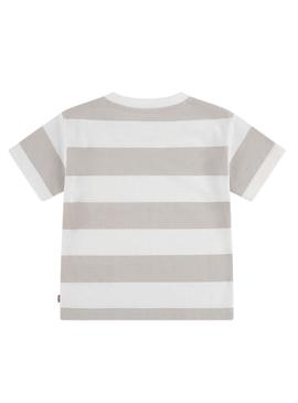 Camiseta Levis Big Stripe bege para menino.