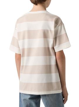 Camiseta Levis Big Stripe bege para menino.