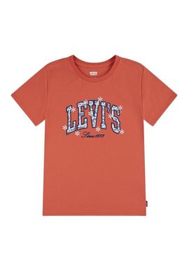 Camiseta Levis Chambray Applique coral para menina