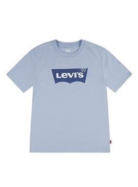 Camiseta Levis Batwing azul para menina e menino.