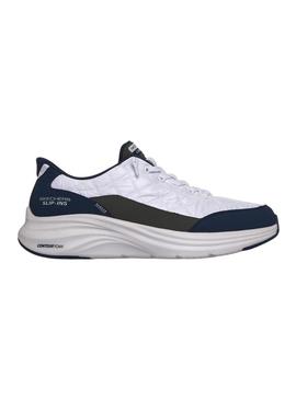 Tênis Skechers Contour Foam branco e azul marinho para homem.