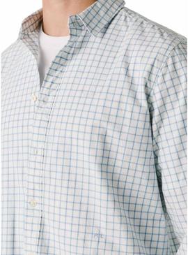 Camisa Pepe Jeans Presley geométrica azul e branca para homem.
