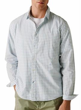 Camisa Pepe Jeans Presley geométrica azul e branca para homem.