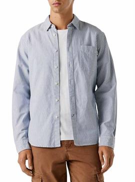 Camisa listrada Pepe Jeans Prescot azul e branco para homens.
