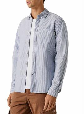 Camisa listrada Pepe Jeans Prescot azul e branco para homens.