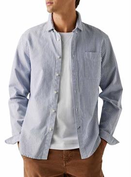 Camisa listrada Pepe Jeans Prescot azul e branco para homens.