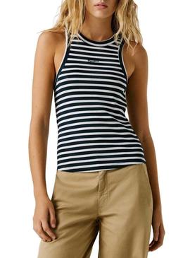 Camiseta Pepe Jeans Marian azul e branco para mulher