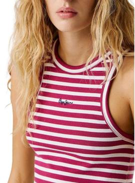 Camiseta Pepe Jeans Marian rosa e branca para mulher.