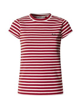 Camiseta Pepe Jeans Merida vermelha e branca para mulher.
