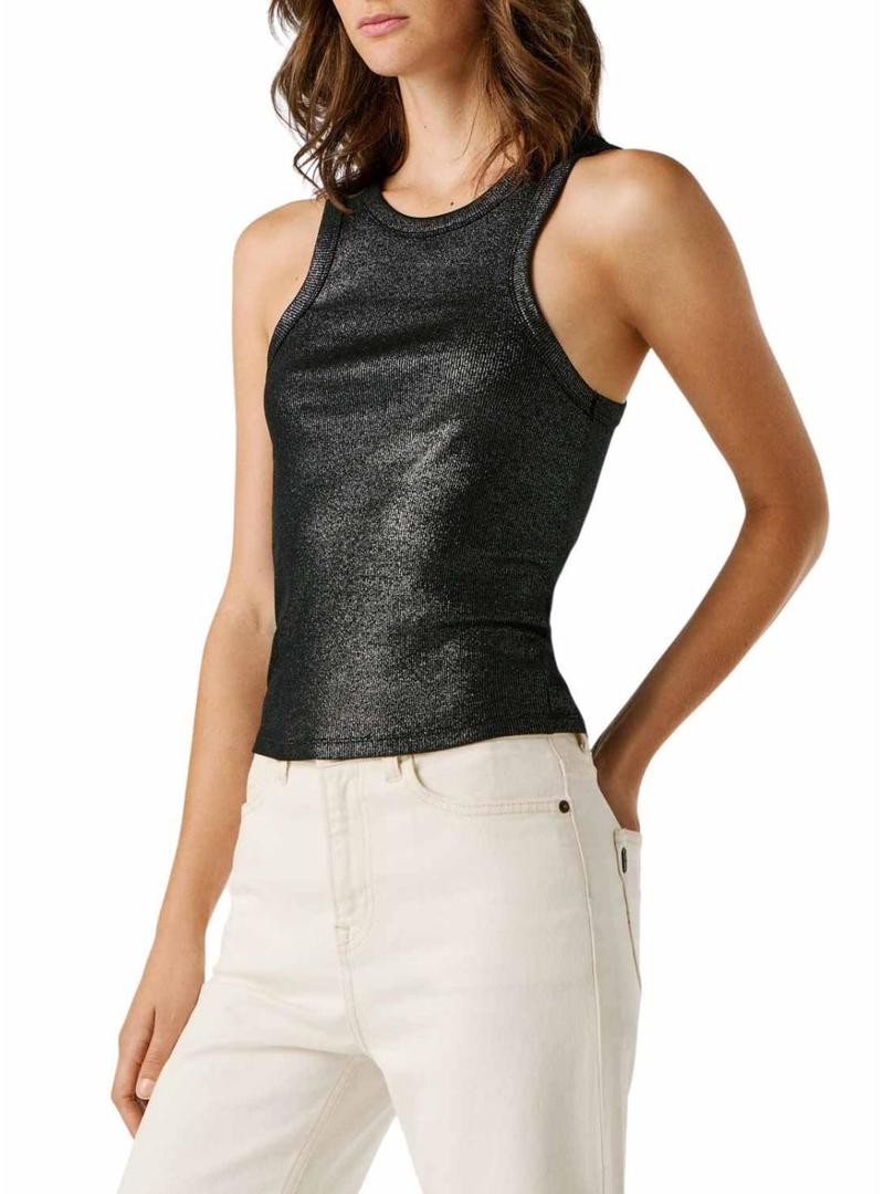 Top Pepe Jeans Birdey preto metalizado para mulher