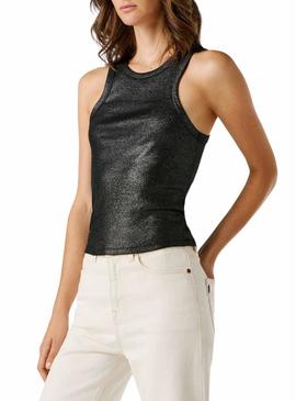 Top Pepe Jeans Birdey preto metalizado para mulher