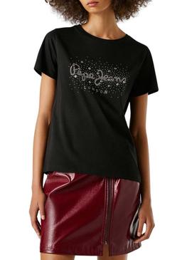 Camiseta Pepe Jeans Brady preta para mulher.