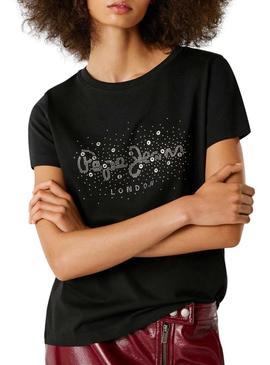 Camiseta Pepe Jeans Brady preta para mulher.