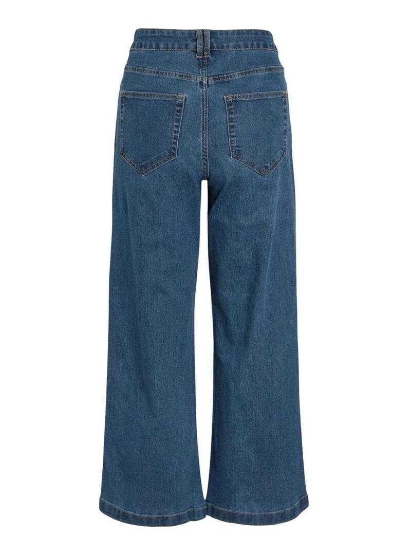 Calça jeans Vila Vilotta culotte azul para mulher.