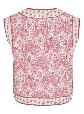 Colete Vila Delphine boho coral e branco para mulher
