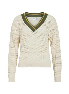Camisola Vila Marian em ponto rendado bege para mulher.