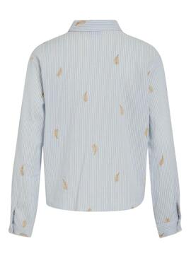 Camisa Vila Matinda listrada e bordada azul para mulher.