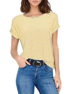 Camiseta Only Monster listrada amarela para mulher.