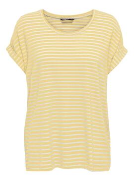 Camiseta Only Monster listrada amarela para mulher.