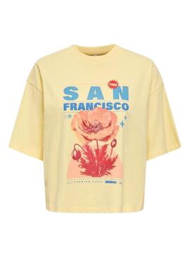 Camiseta Only Jossi San Francisco amarela para mulher.