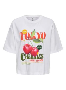 Camiseta Only Jossi Tokyo branca para mulher.