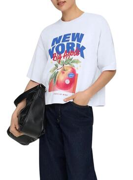 Camiseta Only Jossi Nova Iorque branca para mulher.