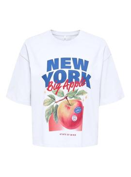 Camiseta Only Jossi Nova Iorque branca para mulher.