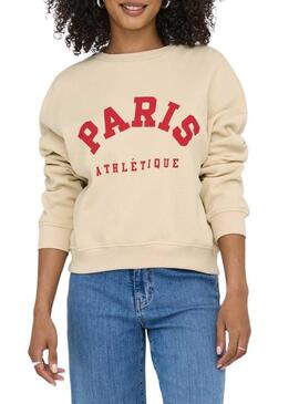 Moletom Only Onlsweat Life bege para mulher.