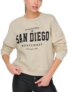 Moletom Only Onlsweat Life bege para mulher.