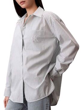 Camisa Calvin Klein listras monólogo para mulher
