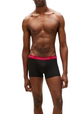 Pack 3 cuecas Tommy Hilfiger Trunk Signature preta cintura multi para homem.