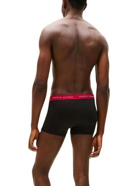 Pack 3 cuecas Tommy Hilfiger Trunk Signature preta cintura multi para homem.