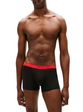 Pack 3 cuecas Tommy Hilfiger Trunk Signature preta cintura multi para homem.