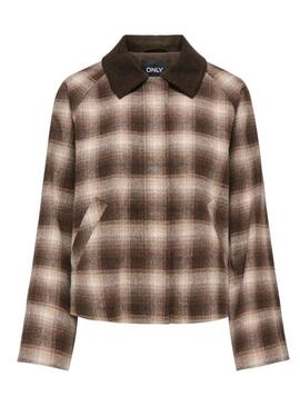 Jaqueta Only Kine xadrez marrom para mulher.