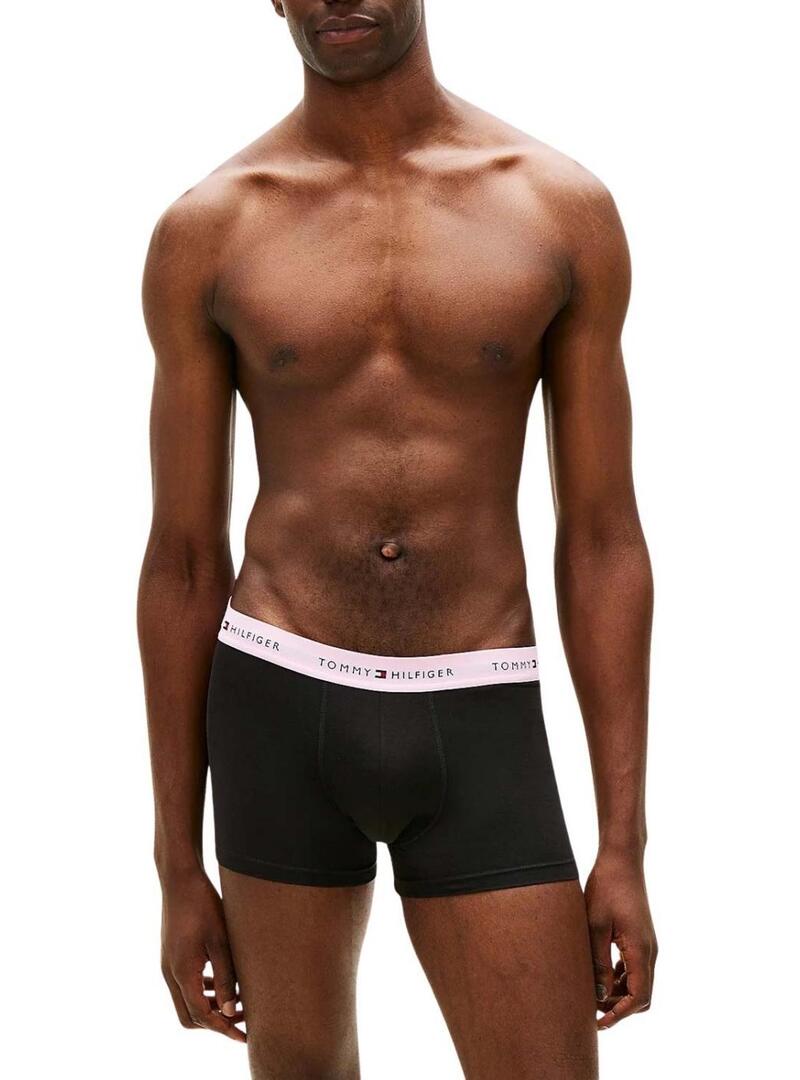 Pacote de 3 cuecas Tommy Hilfiger Trunk Signature preto multi para homem.