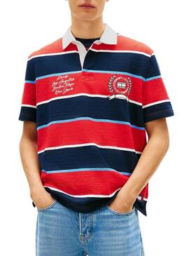 Polo Tommy Jeans Stripes Rugby listras vermelhas para homens