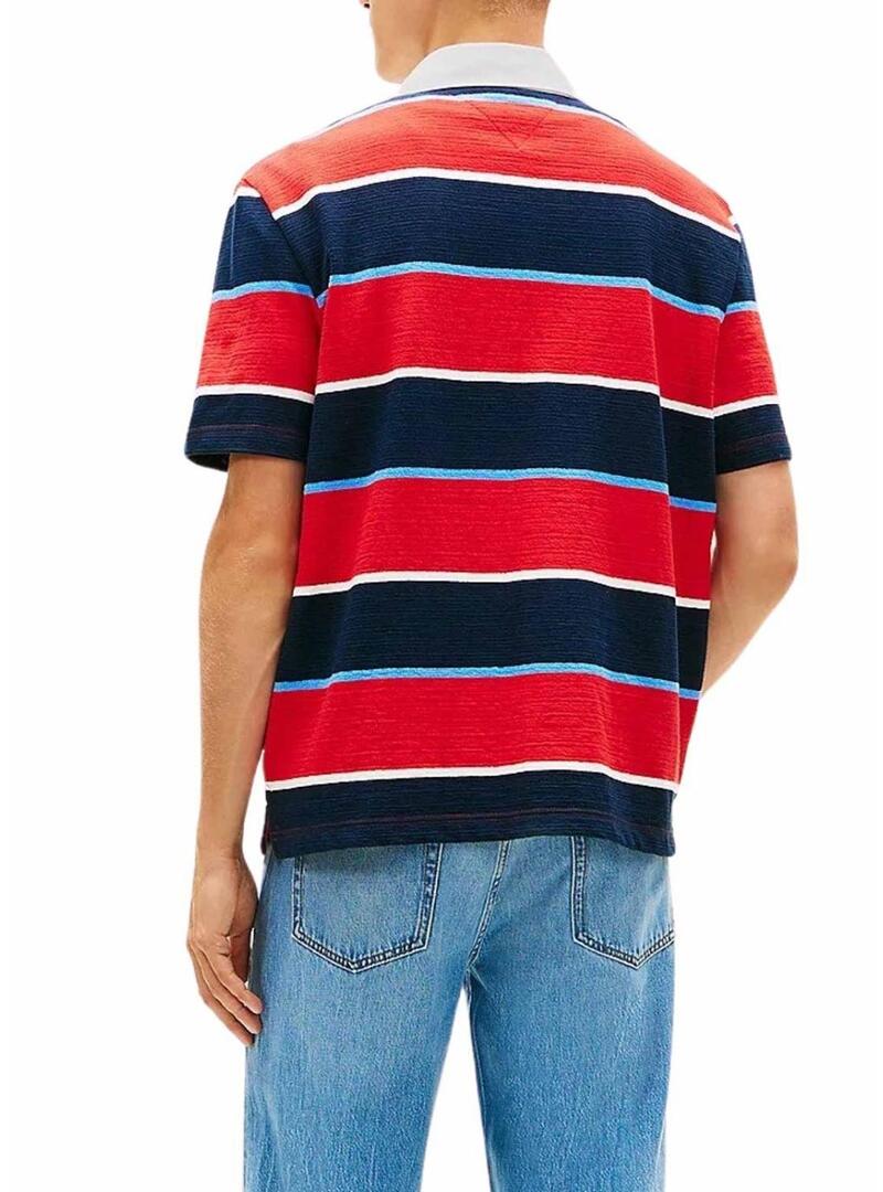 Polo Tommy Jeans Stripes Rugby listras vermelhas para homens